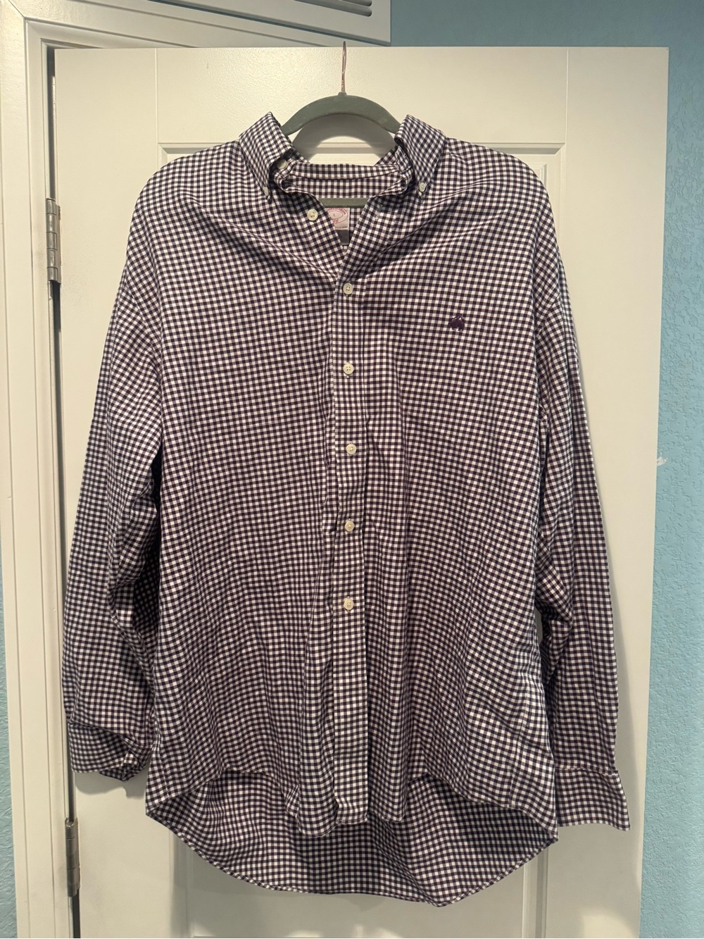 Brooks Brothers Purple and White Gingham Button-Down Shirt